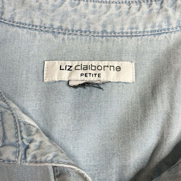 90s Vintage Liz Claiborne Chambay Blue Button Down Large Petite - Picture 2 of 9